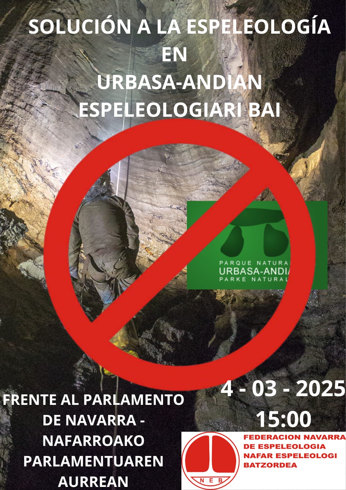 Concentraci&oacute;n &quot;Soluci&oacute;n a la espeleolog&iacute;a en Urbasa-Andian espeleologiari bai&quot; (04/03/2025)